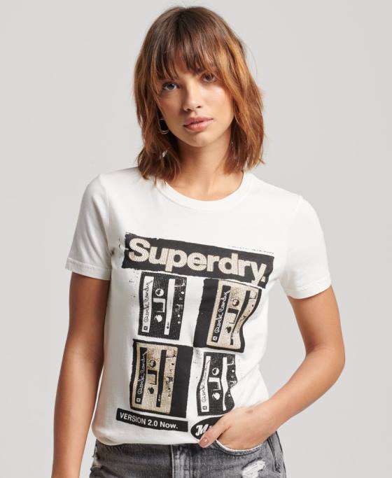 Superdry tricou poster lo-fi îmbrăcăminte cremă femei JX0Z2688