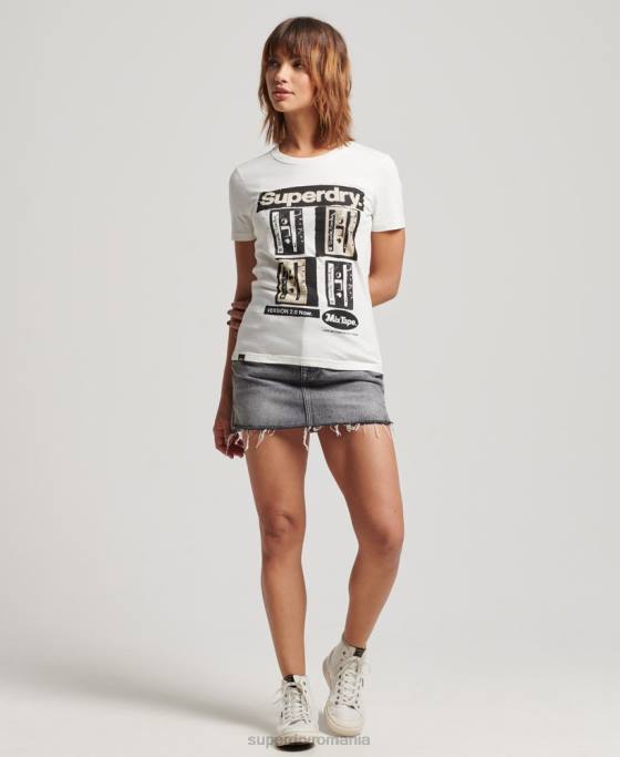 Superdry tricou poster lo-fi îmbrăcăminte cremă femei JX0Z2688