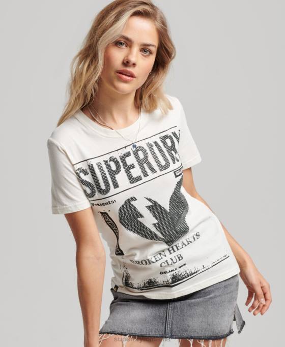 Superdry tricou poster lo-fi îmbrăcăminte cremă femei JX0Z2704