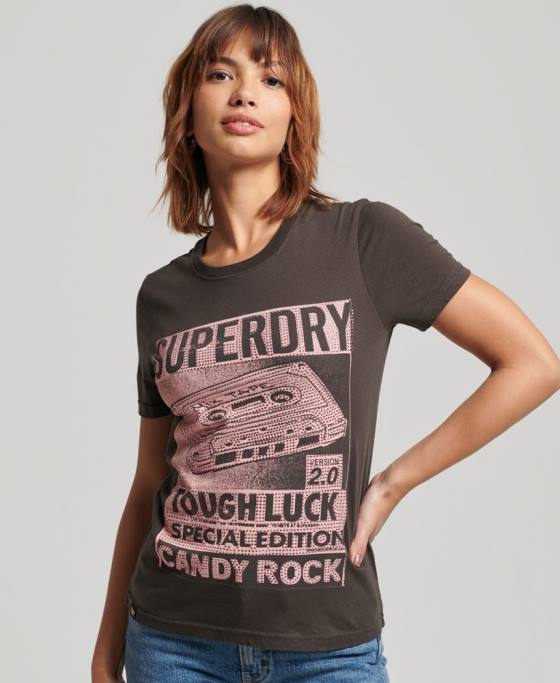 Superdry tricou poster lo-fi îmbrăcăminte gri inchis femei JX0Z2658