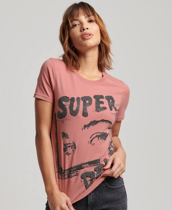Superdry tricou poster lo-fi îmbrăcăminte roz femei JX0Z2698