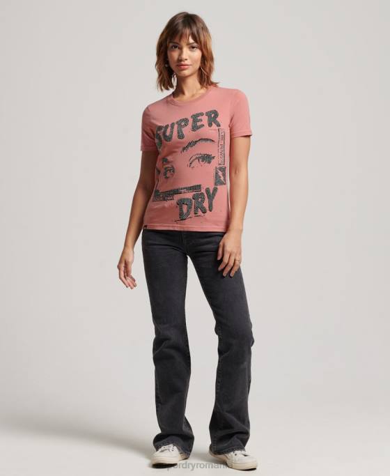 Superdry tricou poster lo-fi îmbrăcăminte roz femei JX0Z2698