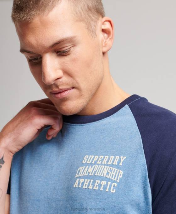 Superdry tricou raglan atletic vintage din bumbac organic îmbrăcăminte albastru inchis bărbați JX0Z89