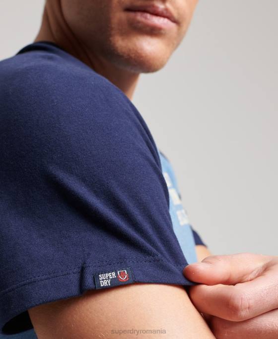 Superdry tricou raglan atletic vintage din bumbac organic îmbrăcăminte albastru inchis bărbați JX0Z89