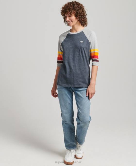 Superdry tricou raglan cali stripe 20 din bumbac organic îmbrăcăminte marina femei JX0Z6260