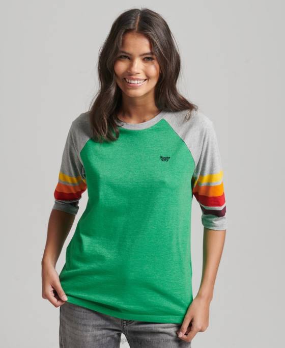 Superdry tricou raglan cali stripe 20 din bumbac organic îmbrăcăminte verde femei JX0Z2829