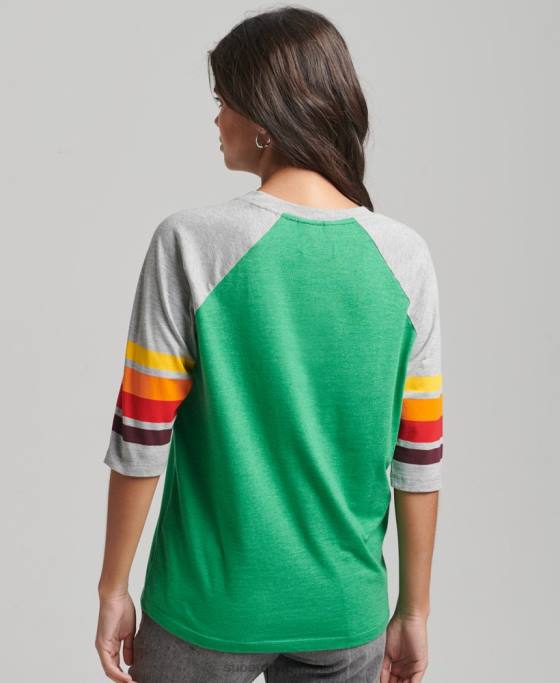 Superdry tricou raglan cali stripe 20 din bumbac organic îmbrăcăminte verde femei JX0Z2829