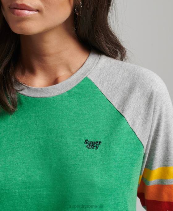 Superdry tricou raglan cali stripe 20 din bumbac organic îmbrăcăminte verde femei JX0Z2829