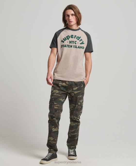 Superdry tricou raglan cu aplicații în aer liber de epocă îmbrăcăminte bej bărbați JX0Z5