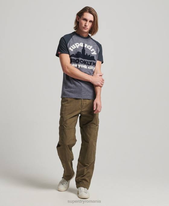 Superdry tricou raglan cu aplicații în aer liber de epocă îmbrăcăminte marina bărbați JX0Z115