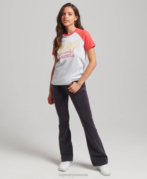 Superdry tricou raglan reciclat îmbrăcăminte gri femei JX0Z6237