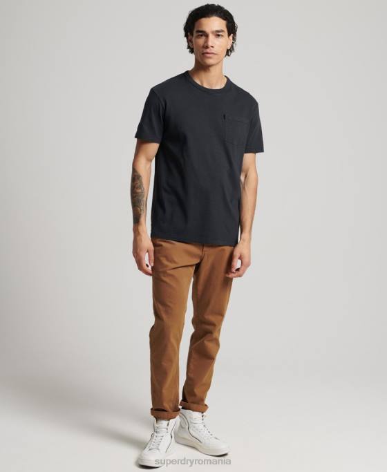 Superdry tricou ranchero vintage surfer din bumbac organic îmbrăcăminte negru bărbați JX0Z4902