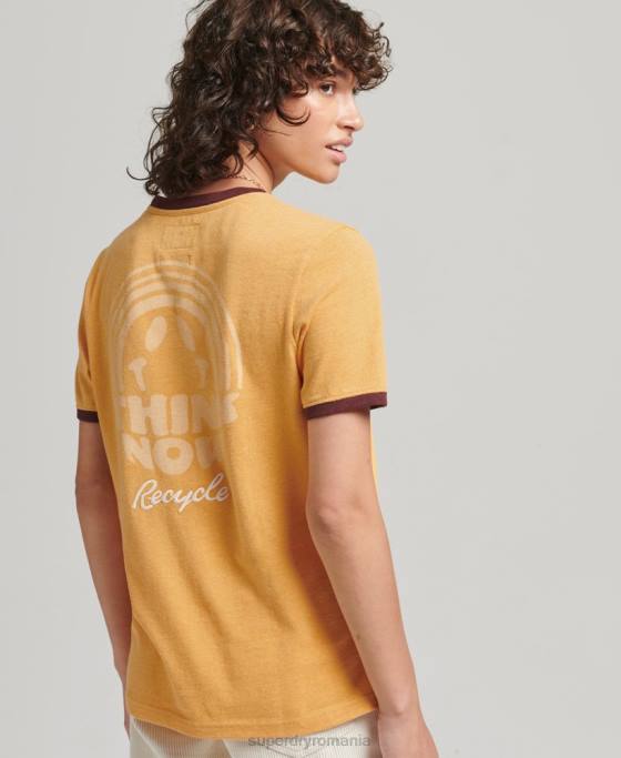 Superdry tricou ringer reciclat îmbrăcăminte galben femei JX0Z6241
