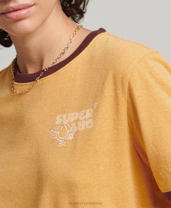 Superdry tricou ringer reciclat îmbrăcăminte galben femei JX0Z6241