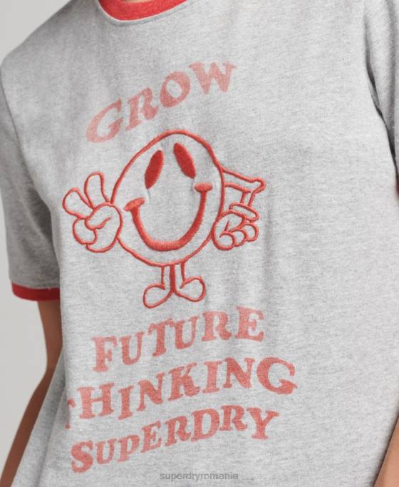Superdry tricou ringer reciclat îmbrăcăminte gri femei JX0Z6254