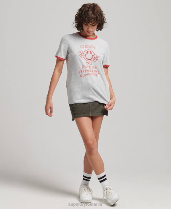 Superdry tricou ringer reciclat îmbrăcăminte gri femei JX0Z6254