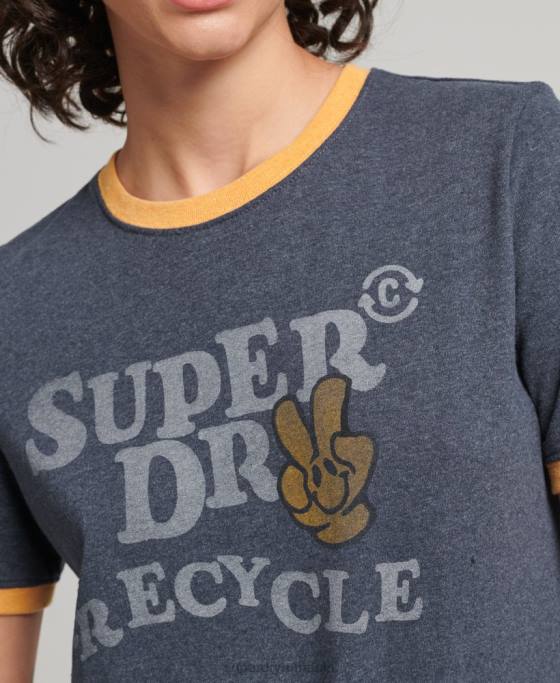 Superdry tricou ringer reciclat îmbrăcăminte marina femei JX0Z6224