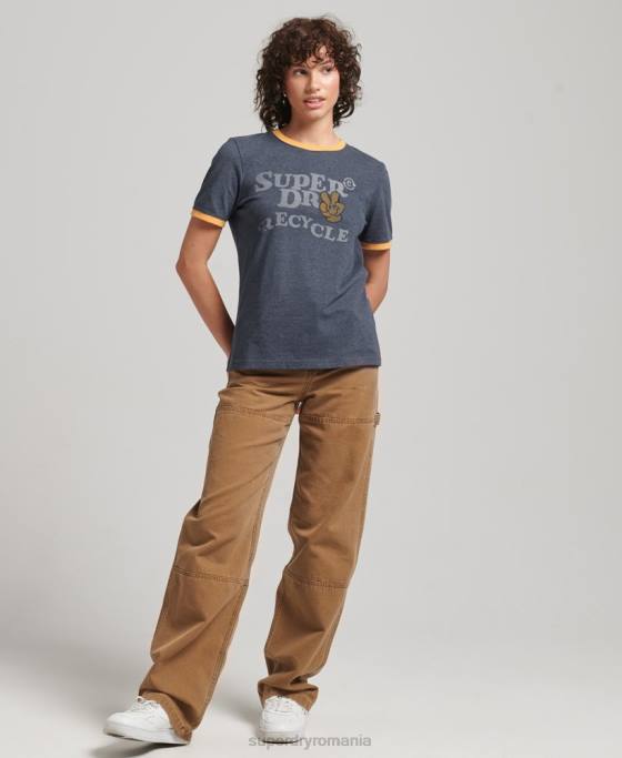 Superdry tricou ringer reciclat îmbrăcăminte marina femei JX0Z6224