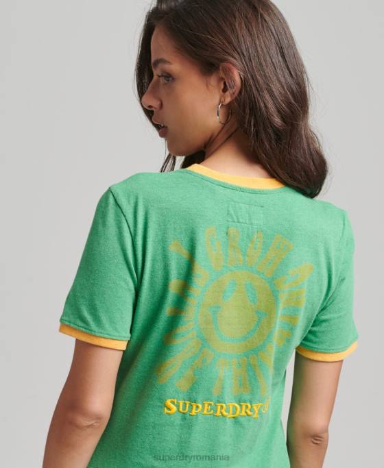 Superdry tricou ringer reciclat îmbrăcăminte verde femei JX0Z2831