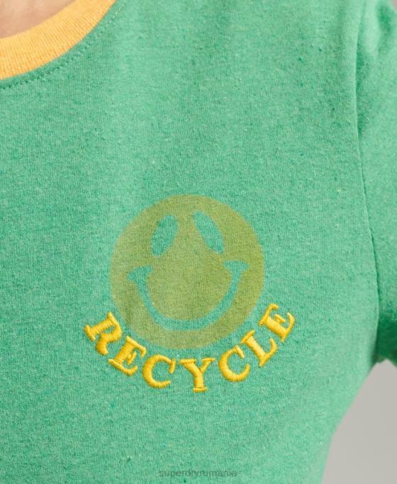 Superdry tricou ringer reciclat îmbrăcăminte verde femei JX0Z2831
