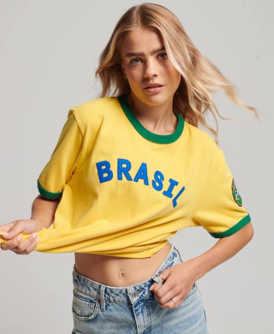 Superdry tricou ringspun football brazil pentru ziua meciului îmbrăcăminte galben femei JX0Z2828