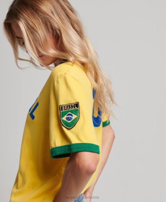 Superdry tricou ringspun football brazil pentru ziua meciului îmbrăcăminte galben femei JX0Z2828