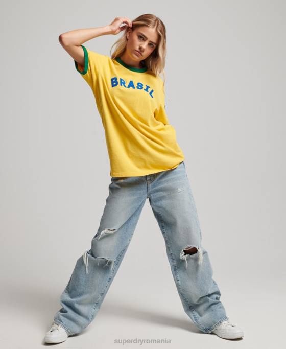 Superdry tricou ringspun football brazil pentru ziua meciului îmbrăcăminte galben femei JX0Z2828