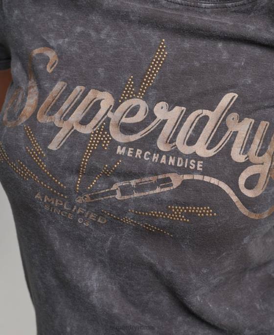 Superdry tricou skinny magazin de produse vintage îmbrăcăminte negru femei JX0Z2708
