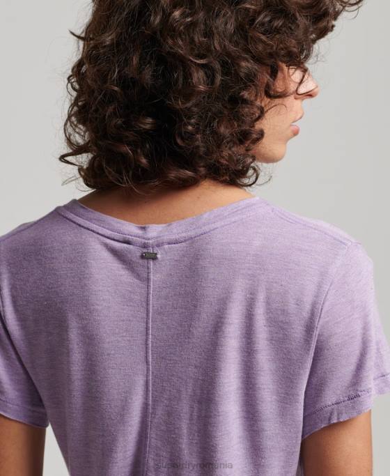 Superdry tricou slub cu decolteu în V îmbrăcăminte Violet femei JX0Z2723