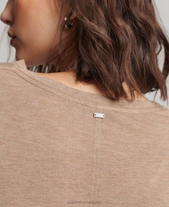 Superdry tricou slub cu decolteu în V îmbrăcăminte bronzat femei JX0Z2730