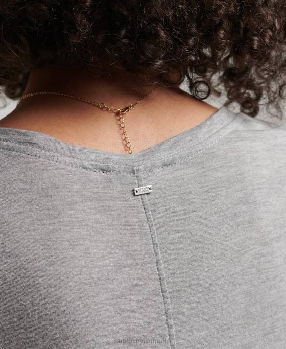 Superdry tricou slub cu decolteu în V îmbrăcăminte gri femei JX0Z2728