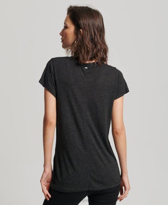 Superdry tricou slub cu decolteu în V îmbrăcăminte negru femei JX0Z2615