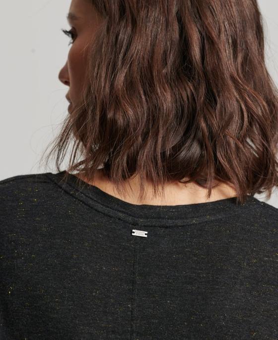 Superdry tricou slub cu decolteu în V îmbrăcăminte negru femei JX0Z2615