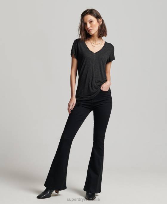 Superdry tricou slub cu decolteu în V îmbrăcăminte negru femei JX0Z2615