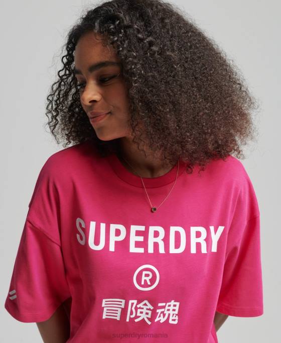 Superdry tricou sport cu logo central îmbrăcăminte roz femei JX0Z2759