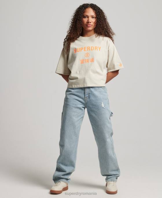 Superdry tricou sport din bumbac organic îmbrăcăminte bej femei JX0Z2259