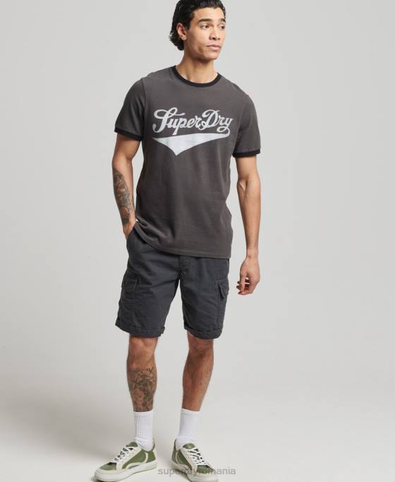 Superdry tricou vintage americana ringer îmbrăcăminte gri inchis bărbați JX0Z4945