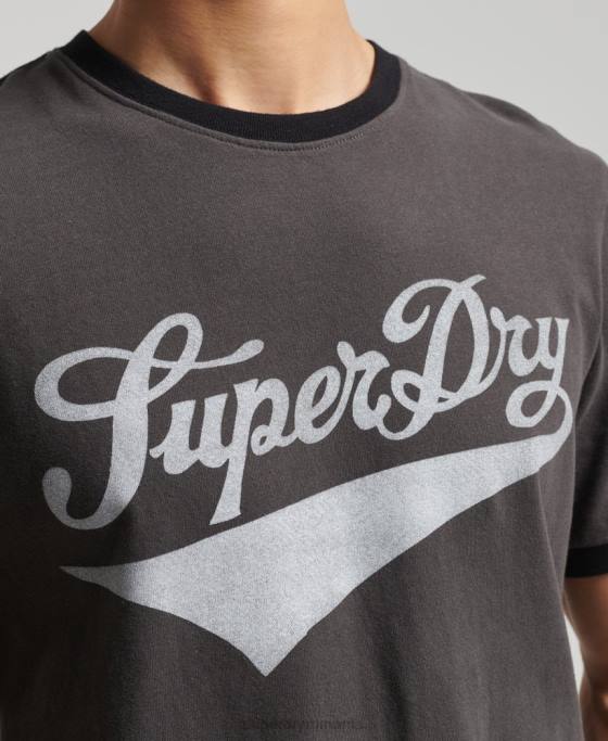 Superdry tricou vintage americana ringer îmbrăcăminte gri inchis bărbați JX0Z4945