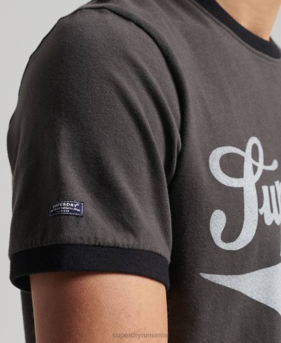 Superdry tricou vintage americana ringer îmbrăcăminte gri inchis bărbați JX0Z4945