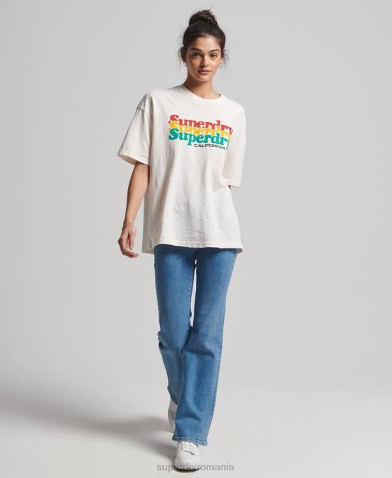 Superdry tricou vintage cali dungi îmbrăcăminte alb femei JX0Z6191