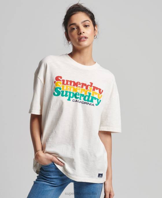 Superdry tricou vintage cali dungi îmbrăcăminte alb femei JX0Z6191