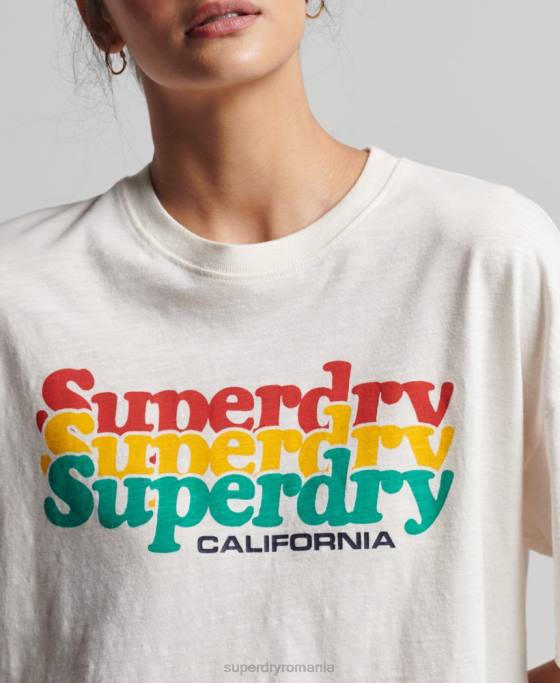 Superdry tricou vintage cali dungi îmbrăcăminte alb femei JX0Z6191