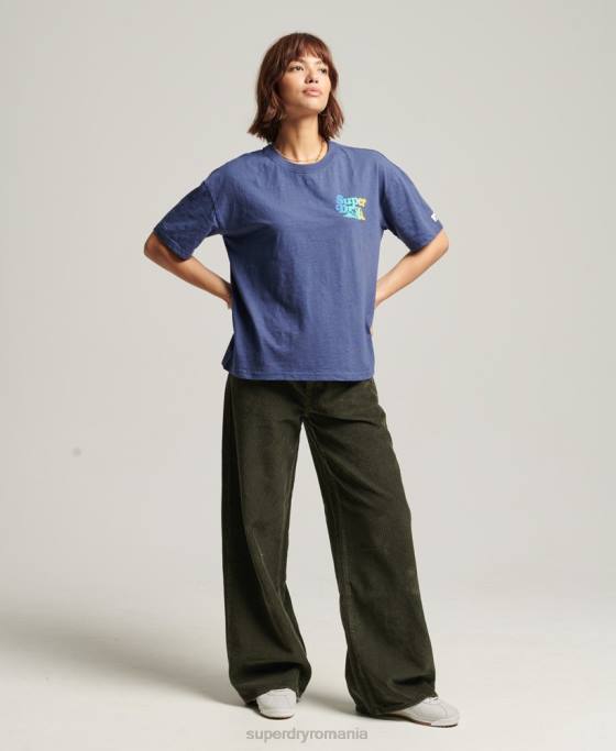 Superdry tricou vintage cali dungi îmbrăcăminte albastru femei JX0Z6184