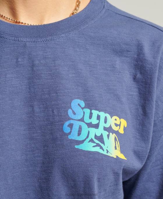 Superdry tricou vintage cali dungi îmbrăcăminte albastru femei JX0Z6184