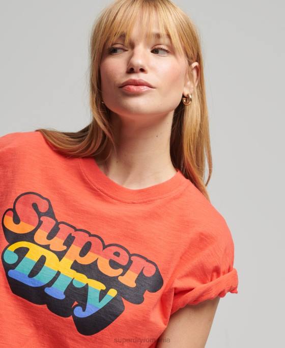 Superdry tricou vintage cali dungi îmbrăcăminte portocale femei JX0Z6189