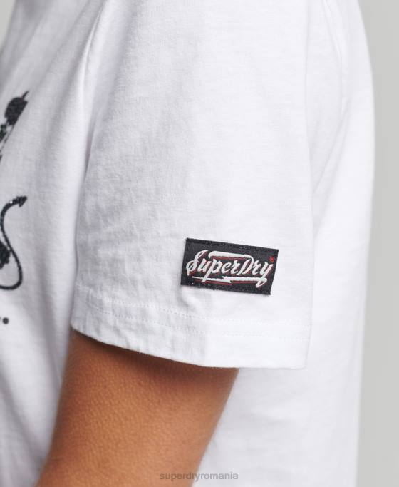 Superdry tricou vintage cu linii de încrucișare cu strasuri îmbrăcăminte alb femei JX0Z2823