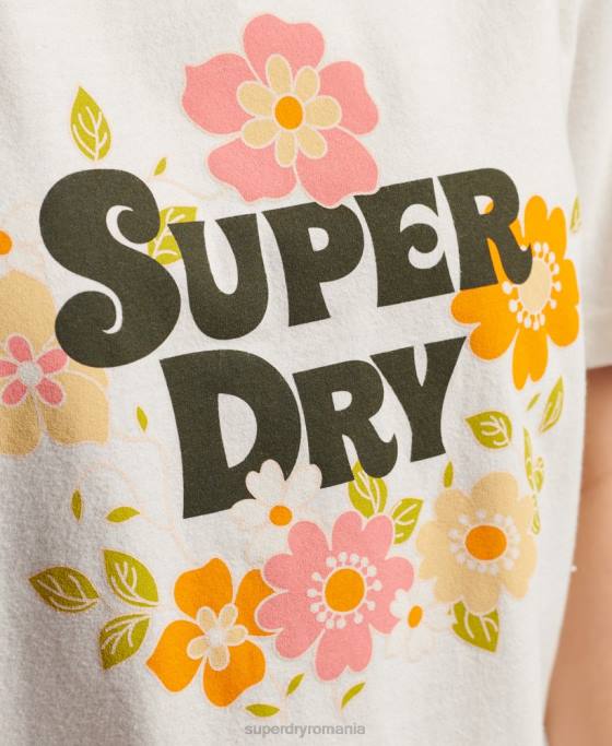 Superdry tricou vintage cu scripturi florale îmbrăcăminte alb femei JX0Z2621