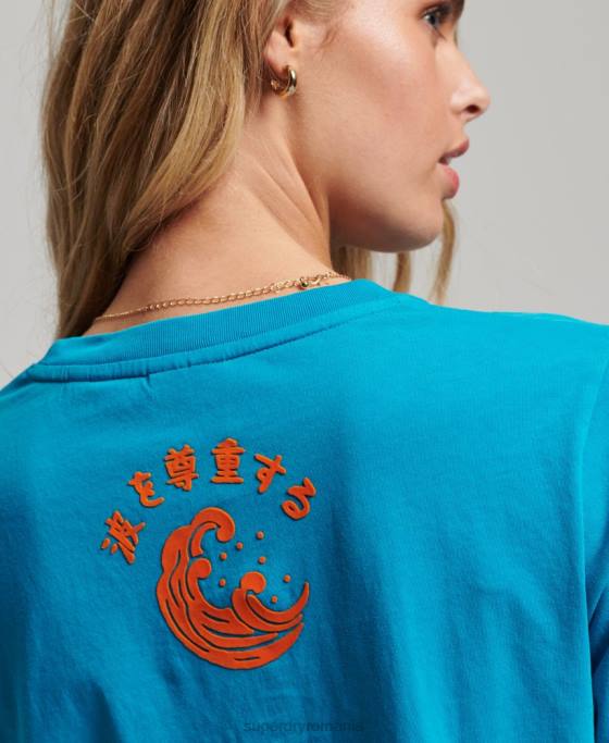Superdry tricou vintage pentru locație îmbrăcăminte albastru femei JX0Z2255