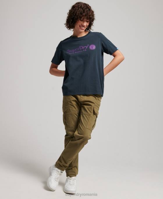 Superdry tricou vintage pentru locație îmbrăcăminte marina femei JX0Z2196