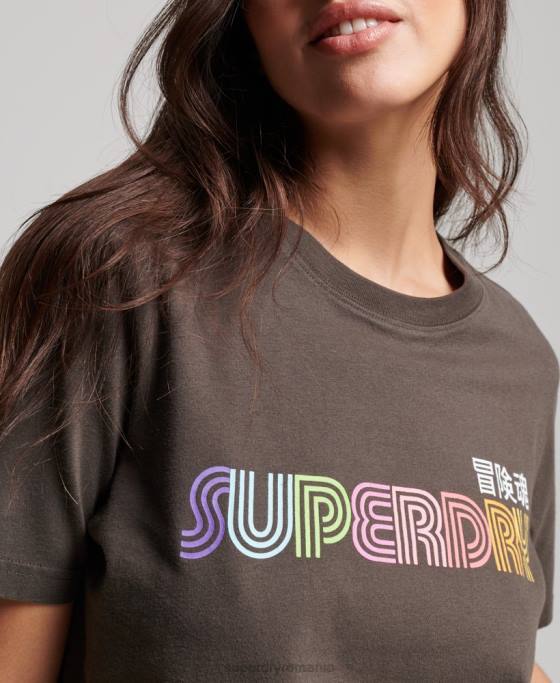 Superdry tricou vintage retro curcubeu îmbrăcăminte gri inchis femei JX0Z2683